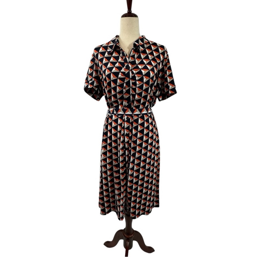 EUC MSK Geometric Print Tie Waist Button Front Dress | Size XL